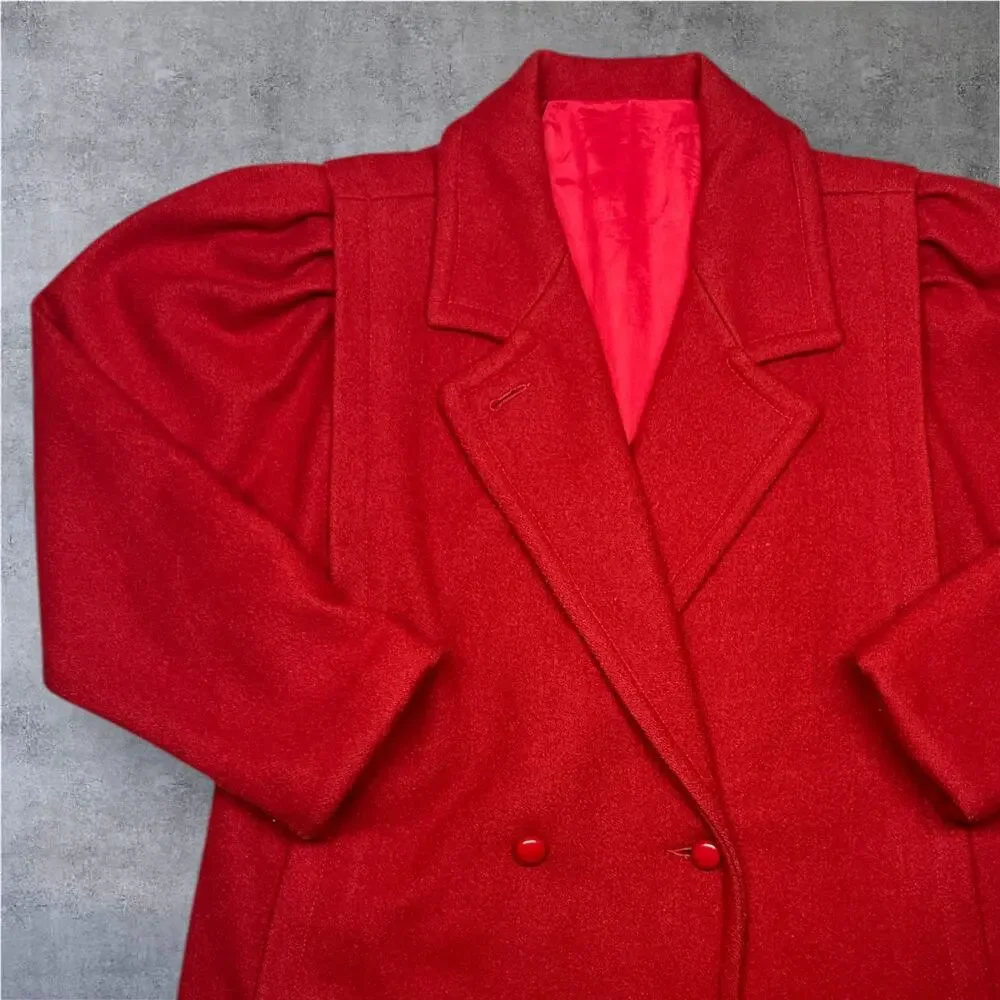 Vintage Red Wool Overcoat XL USA Made Thinsulate Lined Double Breasted Warm